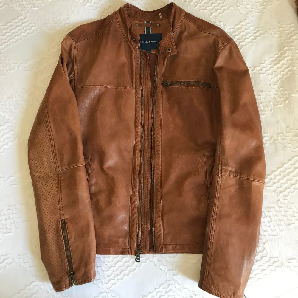 Cole Haan Waxed Leather Moto Jacket